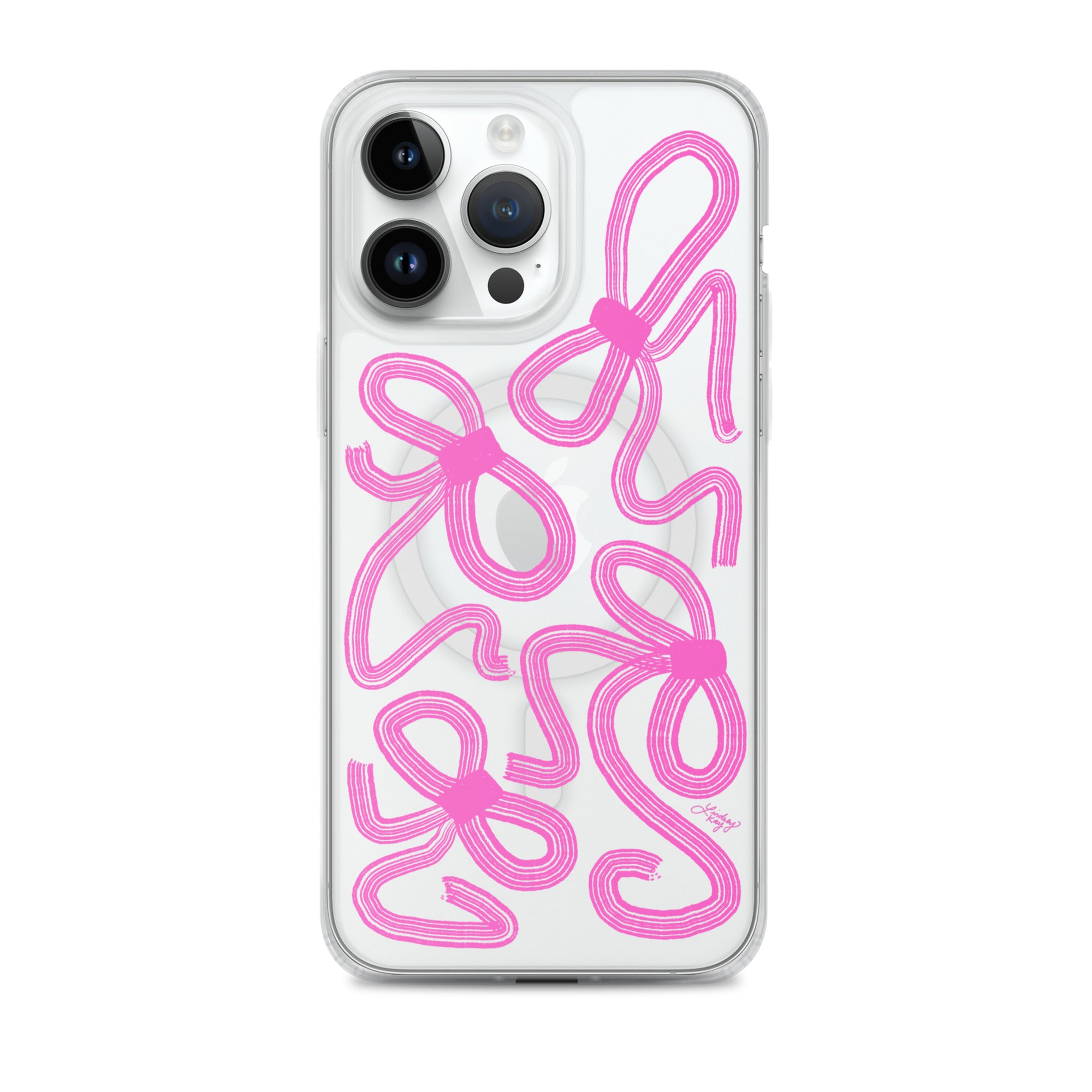 Pink ribbons illustration watercolor pattern cute coquette iphone magsafe case cover protective durable pretty trendy girly sorority lindsey kay collective
